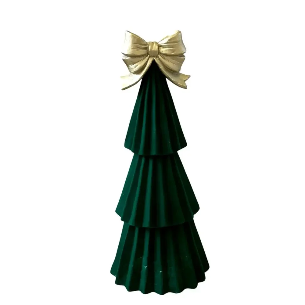 Green Velvet Christmas Tree with Gold Bow Topper 18in Holiday Glam Decor NEW